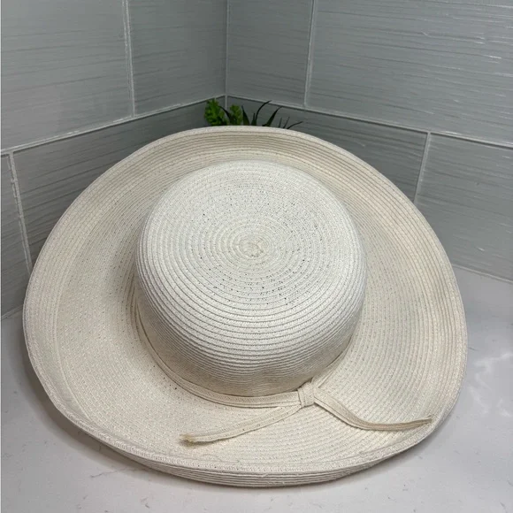 Scala Collezione Classic Cream Wide-Brim Hat Brim Beach Vacation Sun - Picture 2 of 10
